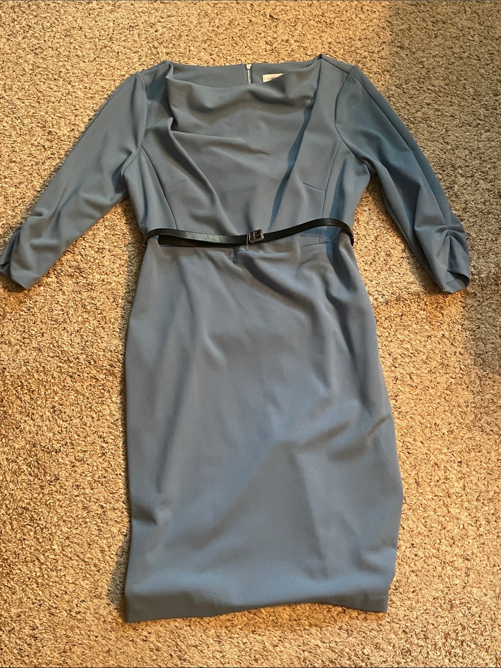 Calvin Klein Dusty Blue Long Sleeve Sheath Dress with Belt